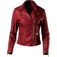 thumbnail image 1 of Women's Genuine Red Lambskin Leather Jacket Motorcycle Slim fit Biker Collared Jacket W431, 1 of 4