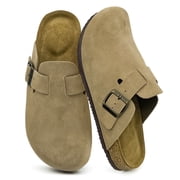 Womens Genuine Suede Clogs Soft Cork Footbed Sandals Leather Mules Potato Shoes with Arch Support