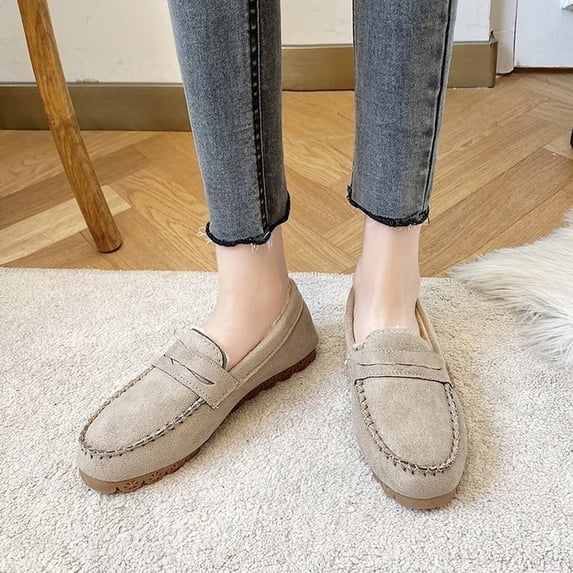 Women's Genuine Suede Moccasin Slippers Shoes with Soft Sole Indoor/Outdoor