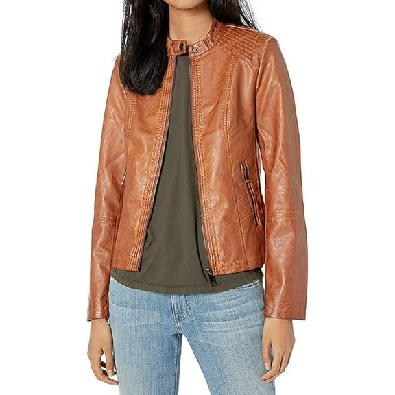 Women's Genuine Tan Lambskin Leather Jacket Motorcycle Slim fit Biker Jacket W249