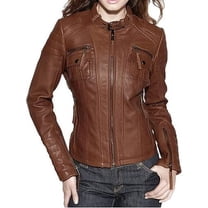 Women's Genuine Tan Lambskin Leather Jacket Motorcycle Slim fit Biker Jacket W672