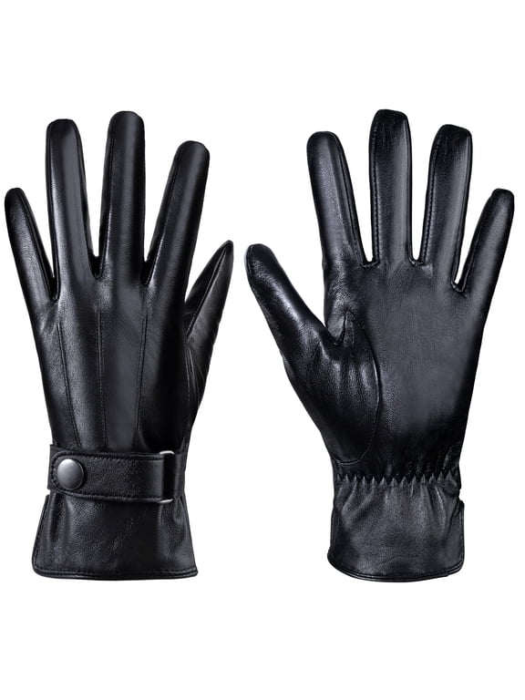 Women's Genuine Winter Gloves, Touchscreen Sheepskin Leather Gloves with Wool Blend Lining, Adjustable Wrist Strap, Warm Cold Weather Gloves for Driving, Commuting & Outdoor Use, Size S