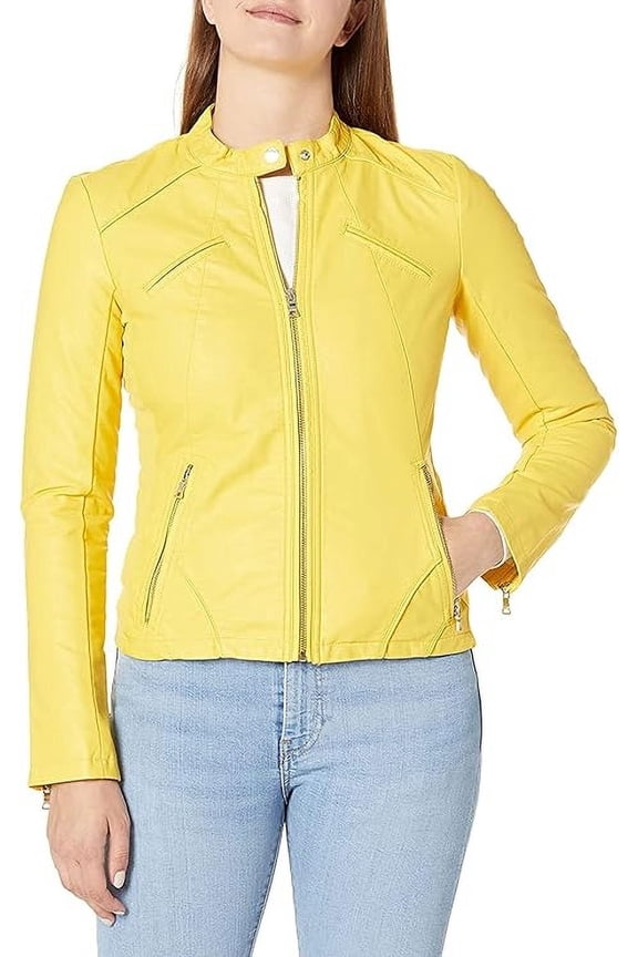 Women's Genuine Yellow Lambskin Leather Jacket Motorcycle Biker Leather Jacket W543