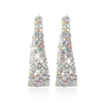Women's Geometric Bohemian Accessories Clip on Hoop Earrings for Women Diamond Round Openwork Drop Earrings