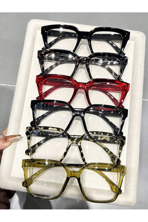 Women's Geometric Full Frame Multicolor Flat Lens Glasses, Classic Korean Casual Style, Ideal for Back-to-School, Street Snap, Reading & Business Casual Decoration