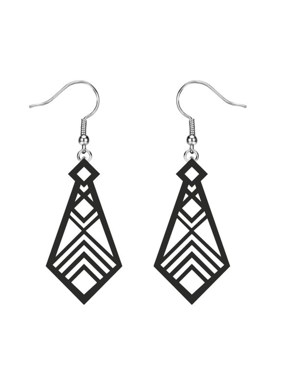 Women's Geometric Hollow Dangle Earrings Black Diamond Shape Cutout Earrings Lightweight Boho Statement Jewelry for Women Everyday Wear