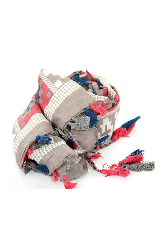 Women's Geometric Pattern Cotton Scarf Coral/Grey Scarf Wrap 22 x 72 inches
