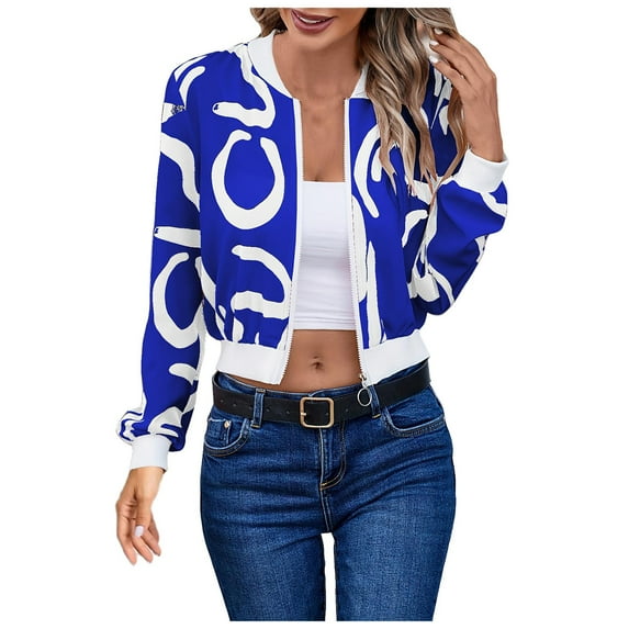 Women's Geometric Pattern Print Design Simple Long Sleeved Straight Casual Women's Jacket