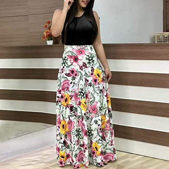 DailyTrove Women's Geometric Print Maxi Skirt, High-Waisted, Casual Daily & Weekend Wear, Stretchy Knit Fabric, Plus Size Friendly