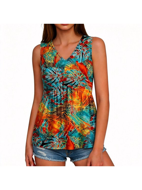 Women's Geometric Print Peplum Tank Top,Crew Neck Sleeveless Casual A-Line Blouse Summer Holiday Red XL