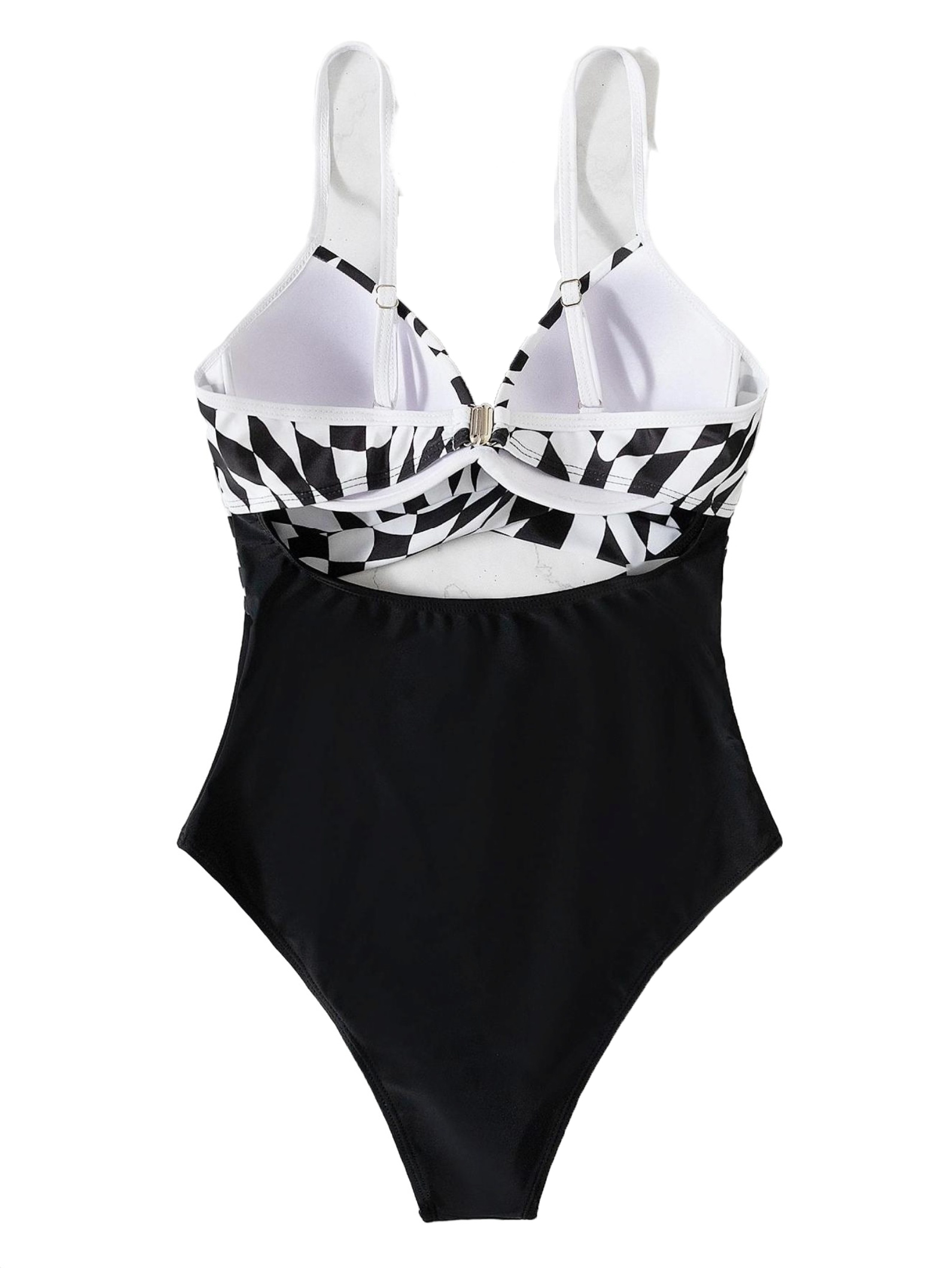 Women's Geometric Spaghetti Strap Black OnePieces M