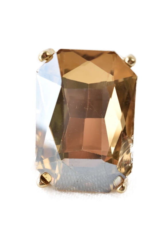 Women's Geometric Stone Fashion Stretch Ring, Large Gemstone, Light Brown/Gold-Tone