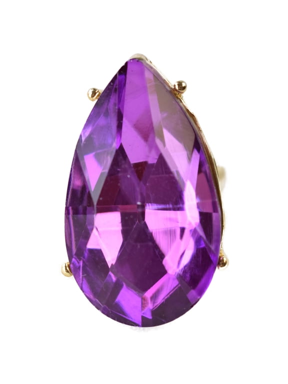 Women's Geometric Stone Fashion Stretch Ring, Large Teardrop, Purple/Gold-Tone