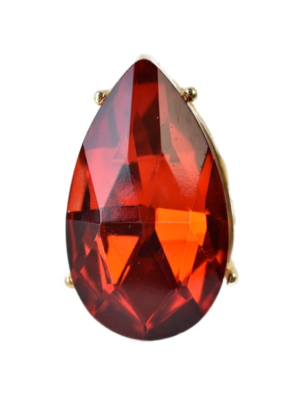 Women's Geometric Stone Fashion Stretch Ring, Large Teardrop, Red/Gold-Tone