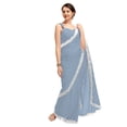 thumbnail image 1 of Women's Georgette Partywear Saree Ruffle Frill Sari with Readymade Blouse , Color: Light Grey 2 | Size: 46, 1 of 6