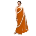 thumbnail image 1 of Women's Georgette Partywear Saree Ruffle Frill Sari with Readymade Blouse , Color: Orange | Size: 38, 1 of 6