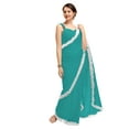 thumbnail image 1 of Women's Georgette Partywear Saree Ruffle Frill Sari with Readymade Blouse , Color: Teal | Size: 42, 1 of 5
