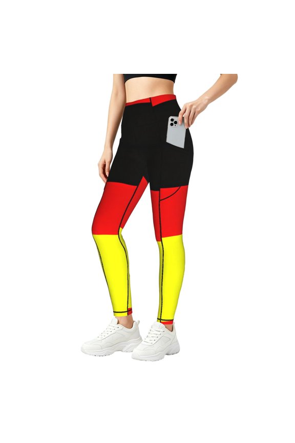 Women's German Flag Germany High Waisted Yoga Leggings with Pockets, Tummy Control Non See Yoga Pants Large