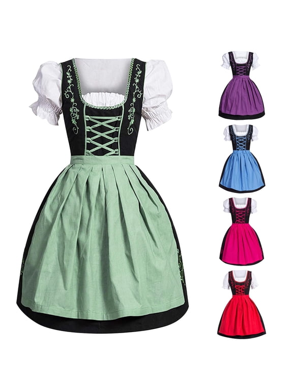 Women's German Oktoberfest Apron Dirndl Dress – Square Neck Corset Bodice Women's Dresses – Festive Women's Clothing for Oktoberfest Festival Party (S-5XL)