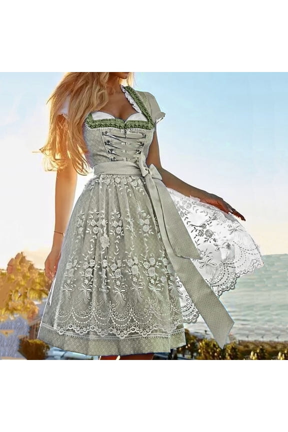 Women's German Oktoberfest Dirndl Dress â Short Sleeve with Lace Apron â Traditional Bavarian Stage Performance Outfit â Sizes S-XXXXXL