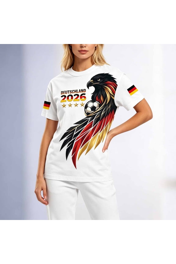 Women's Germany Eagle T-Shirt with "DEUTSCHLAND 2026" – Patriotic Short Sleeve Crewneck Tee for Football Matches, Fan Events & Casual Wear – Comfortable Summer Top (XXS-XXXXXXL)