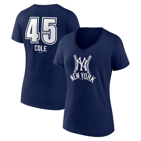 Women's Gerrit Cole Navy New York Yankees Fastball Player Name & Number V-Neck T-Shirt