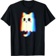thumbnail image 1 of Women's Ghost Cat Halloween Graphic Tee，EDM Rave Techno T-Shirt，Soft Comfort Short Sleeve Shirt ，Funny，cotton，black，S-5XL, 1 of 5