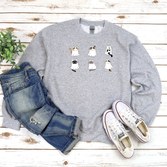 Women's Ghost Cat Halloween Sweatshirt