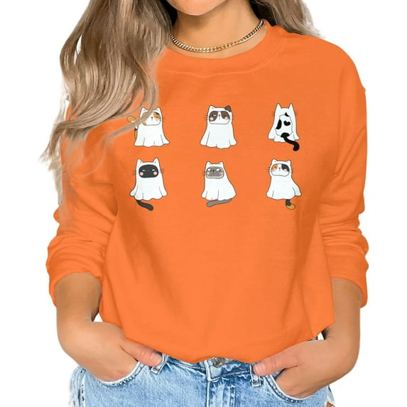 Women's Ghost Cat Halloween Sweatshirt