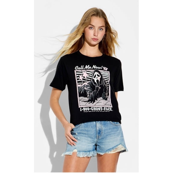 Women's Ghost Face Call Me Now Black Graphic T-Shirt - Small