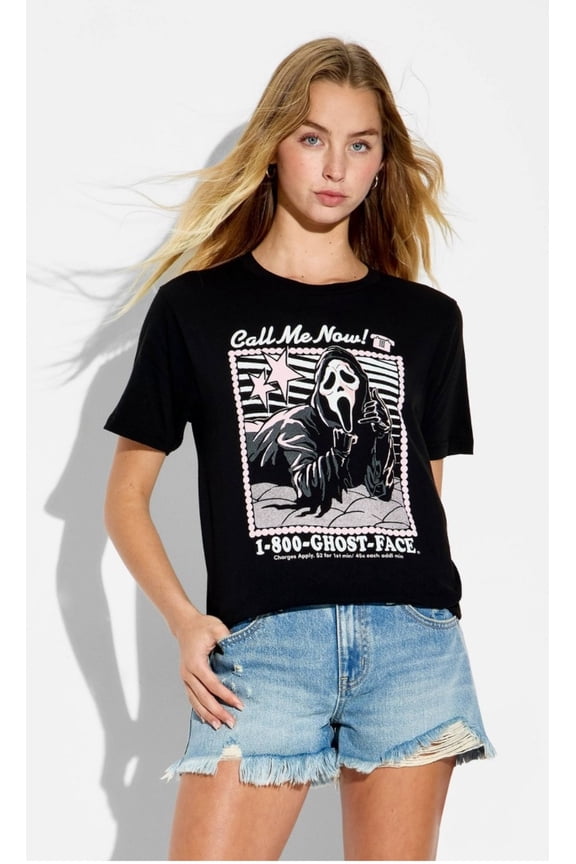 Women's Ghost Face Call Me Now Black Graphic T-Shirt - Small