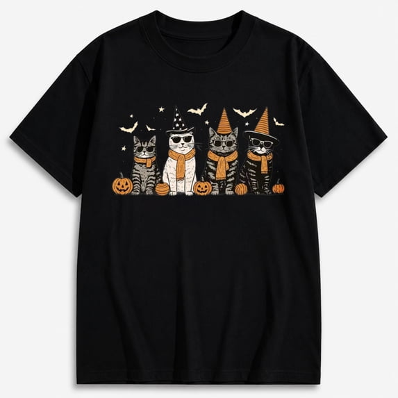 Women's Ghost Witch Character Lineup Witch Shirt, Halloween Graphic Short Sleeve T-Shirt