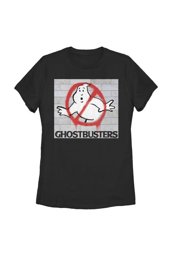 Women's Ghostbusters Brick Spray Logo Graphic Tee Black Small