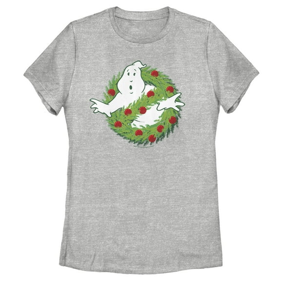 Women's Ghostbusters Christmas Wreath Logo  Graphic Tee Athletic Heather Large
