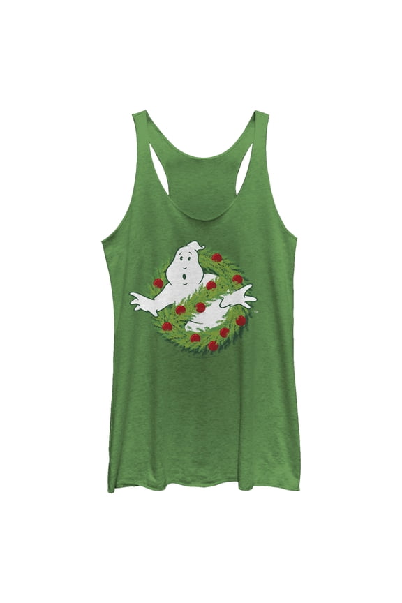 Women's Ghostbusters Christmas Wreath Logo Racerback Tank Top Envy Green 2X Large