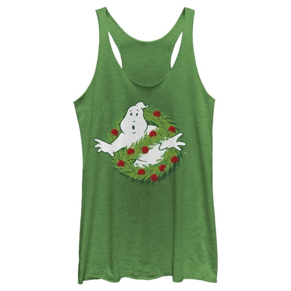 Women's Ghostbusters Christmas Wreath Logo Racerback Tank Top Envy Green Small