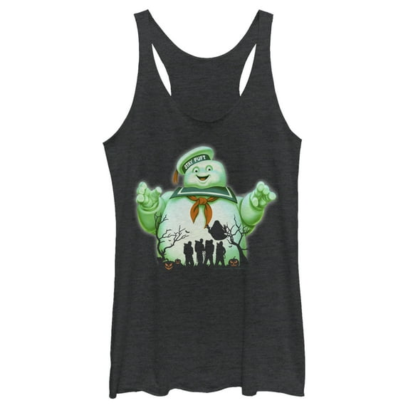 Women's Ghostbusters Halloween Stay Puft Marshmallow Man Racerback Tank Top Black Heather Medium