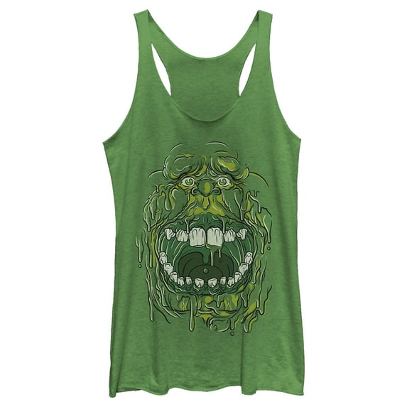 Women's Ghostbusters Slimer Drip Face Racerback Tank Top Envy Green Medium