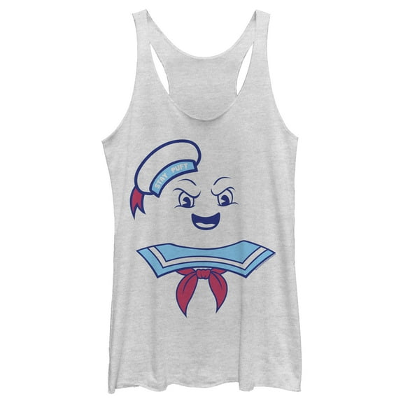 Women's Ghostbusters Stay Puft Marshmallow Man Face  Racerback Tank Top White Heather X Small