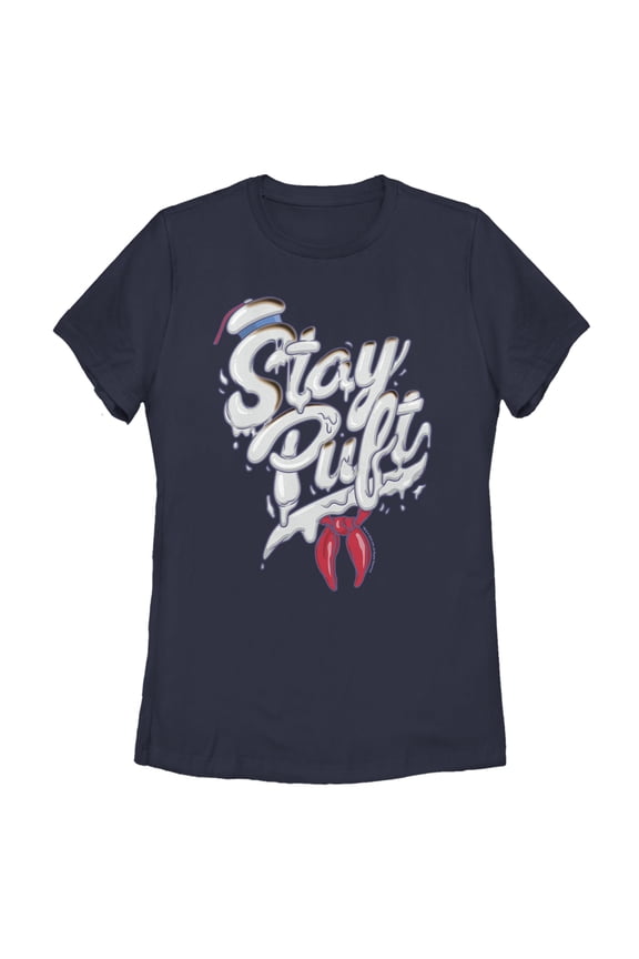Women's Ghostbusters Stay Puft Marshmallow Man Melt Graphic Tee Navy Blue Medium