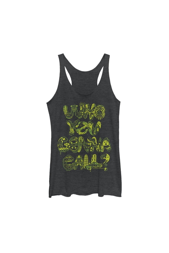Women's Ghostbusters Who You Gonna Call Pattern Racerback Tank Top Black Heather Small