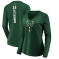 thumbnail image 1 of Women's Giannis Antetokounmpo Green Milwaukee Bucks Playmaker Name & Number Long Sleeve V-Neck T-Shirt, 1 of 3