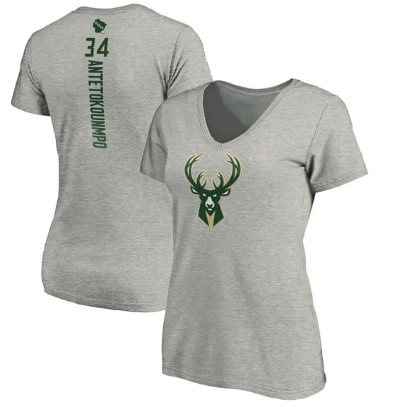 Women's Giannis Antetokounmpo Heathered Gray Milwaukee Bucks Playmaker Name & Number V-Neck T-Shirt