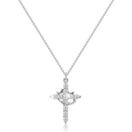 Women's Gifts Upgraded Crown Cross Necklace for Women 14K Gold Plated Crown Cross Pendant Necklace Simple Diamond Gold Necklaces Faith Cross Jewelry First Communion Necklace