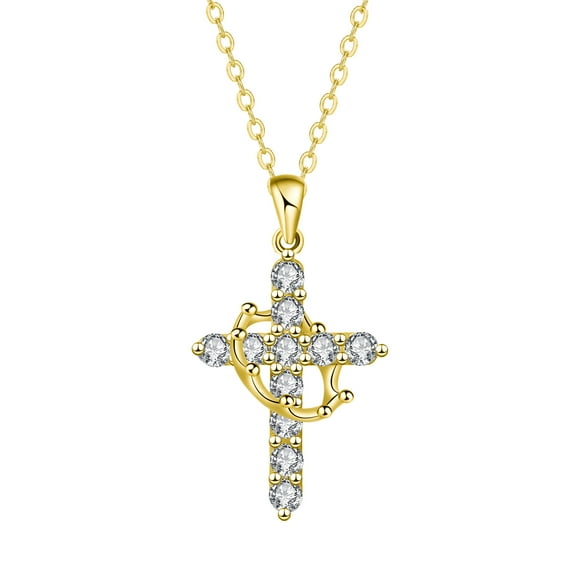 Women's Gifts Upgraded Crown Cross Necklace for Women Crown Cross Pendant Necklace Simple Diamond Gold Necklaces Faith Cross Jewelry First Communion Necklace