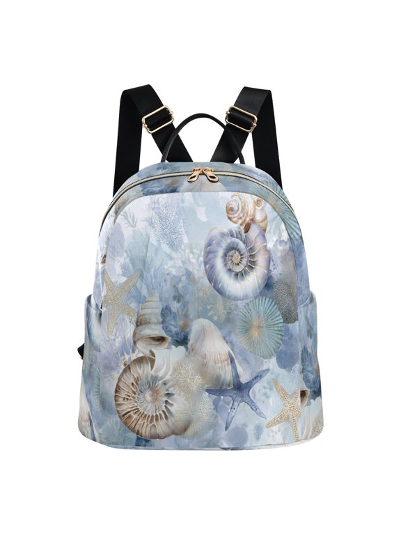 Women's Gilded Coastal Fossil Watercolor Backpack 16L, Water Resistant Anti-theft Casual Daypack, Lightweight Shoulder Bag for Travel Work Daily Commute
