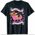 thumbnail image 1 of Women's Gingerbread Candy Sleigh Graphic Tee T Shirt Top Short Sleeve Round Neck Black S-5XL, 1 of 5