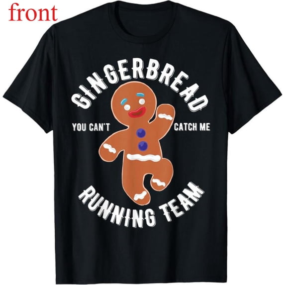 Women's Gingerbread Running Graphic Cotton T Shirt Breathable Short Sleeve Round Neck Top Black S-5XL