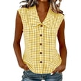 thumbnail image 1 of Women's Gingham Babydoll Neck Tank Top Summer Trendy Sleeveless Button Front Blouses Loose Fit Casual Daily Wear Tops Yellow, 1 of 8
