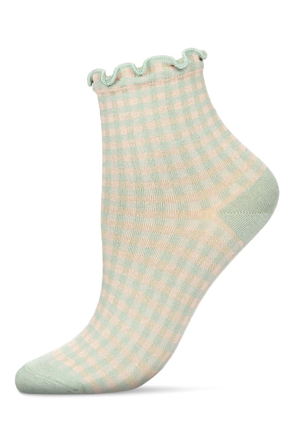 Women's Gingham Cotton Blend Ruffle Cuff Anklet Socks - Womens - Female, 9-11, Blush